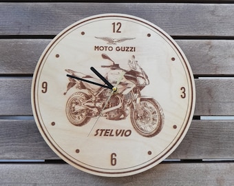 MOTO GUZZI STELVIO handcrafted wooden wall clock