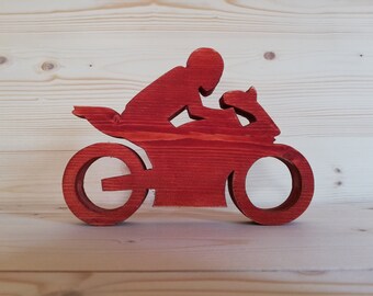 Wooden CHERRY motorcycle biker figure