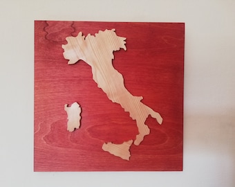 Wooden handmade ITALY map wall art
