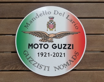 MOTO GUZZI 100 years Italian flag wall hanging with Mandello Del Lario insignia