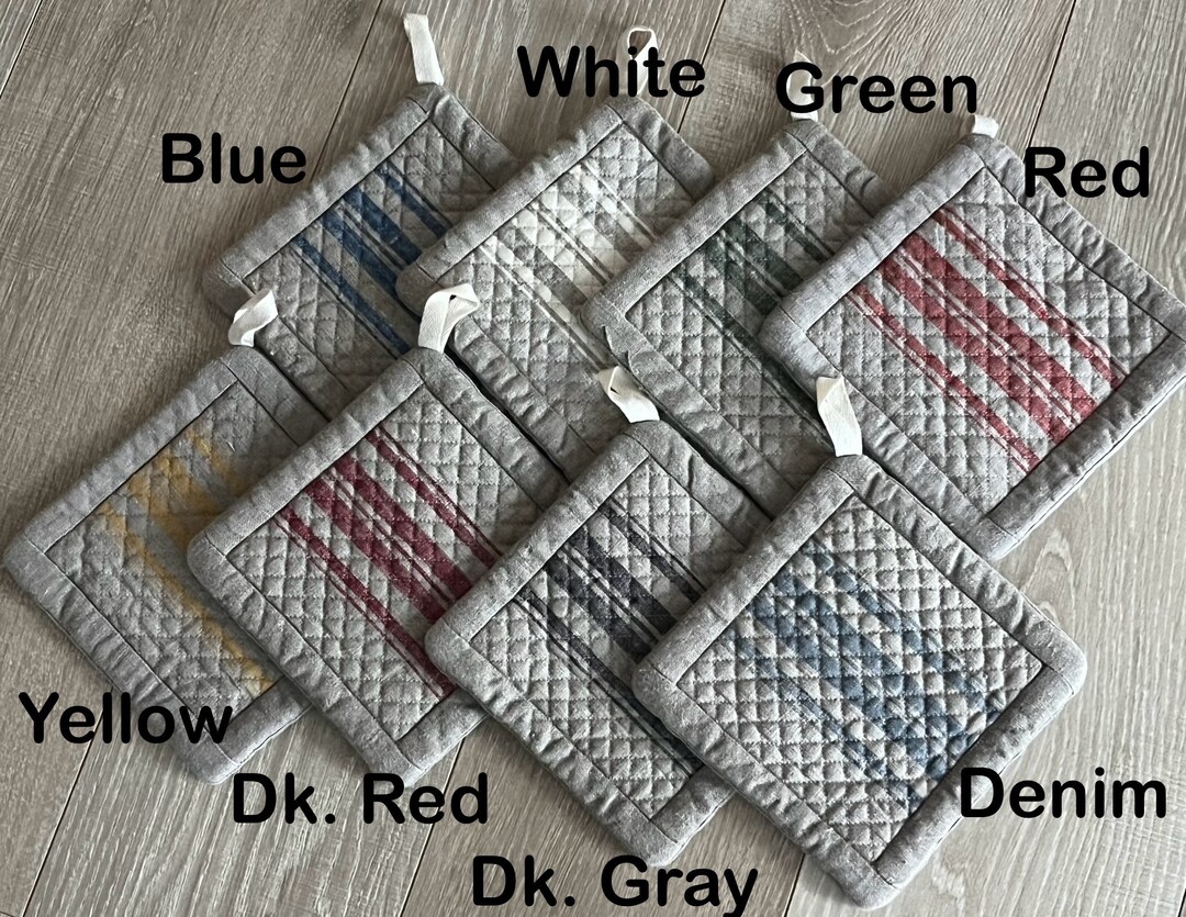 Striped Linen Potholders Multiple Colors Available, Farmhouse Linen