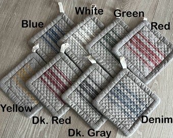 Striped Linen Potholders Multiple Colors Available, Farmhouse Linen Potholders, Striped Linen Hot Pads, Sustainable Potholders