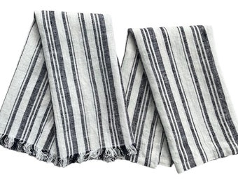 Black & White Striped Linen Dish Towel, Modern Farmhouse Kitchen Decor