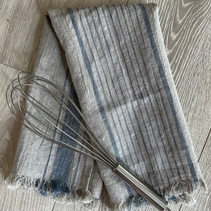 French Blue Striped Linen Tea Towel: Farmhouse Dish Towel