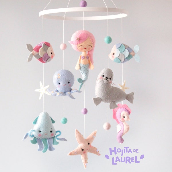 Mermaid Baby Mobile, Ocean Crib Mobile, Sea Creatures Cot Mobile, Mermaid Girl Baby Mobile, Mermaid Nursery Decor, Baby Girl Room Decor