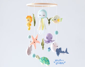 Ocean Baby Mobile, Sea Creatures Crib Mobile, Nautical Cot Mobile, Ocean Nautical Nursery Decor, Baby Shower Gift, Baby Boy Crib Mobile