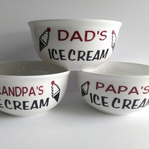 Personalized Ice Cream Bowls, Ceramic and Vinyl Bowl, Ice Cream Lover, Dad's Ice Cream, Grandpa's Ice Cream