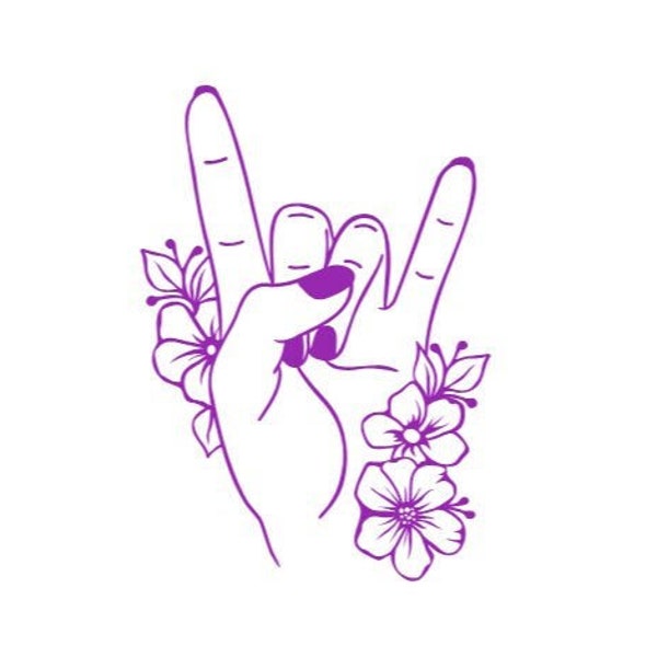 Rocker Hand Decal, Vinyl Decal Rock On, Floral Rock Decal, Rock Girl, Rock Mom, Rock and Roll Decal, Car Window Decal, Laptop Decal