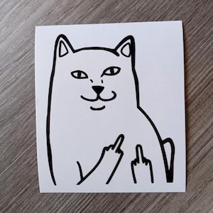 Cat Middle Finger Vinyl Decal, Car Decal, Laptop Decal, Funny Cat, Bumper Sticker, Window Decal