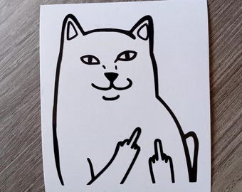 Cat Middle Finger Vinyl Decal, Car Decal, Laptop Decal, Funny Cat, Bumper Sticker, Window Decal