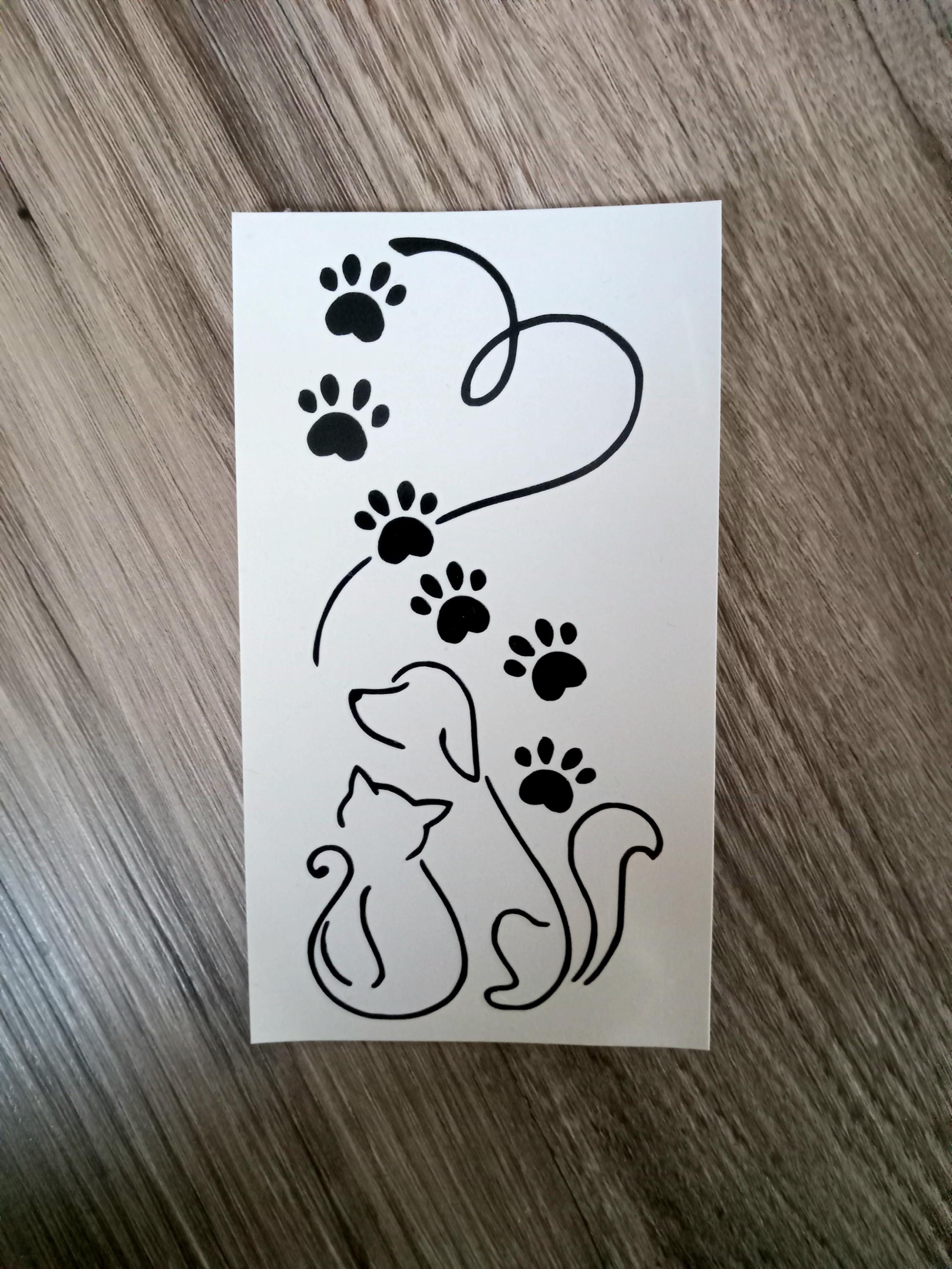 Cat and Dog Decal, Heart Decal, Paw Prints Vinyl Decal, Animal Lover, Laptop Decal, Car Decal