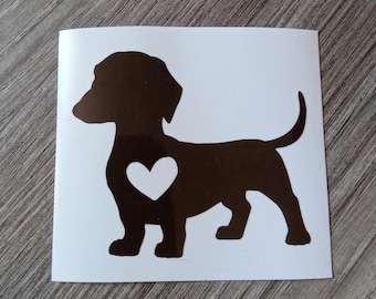 Dachshund Decal, Weenie Dog decal, Dachshund With Heart Car Decal, Laptop Decal, Dog Decal, Sausage Dog
