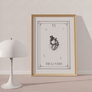 The Lovers Tarot Card Digital Print, Mystical Art Print, Neutral Decor, Celestial Wall Posters, Tarot Major Arcana Printable