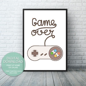 Video Game Room Decor: Game Over Controller Art (Digital Download)