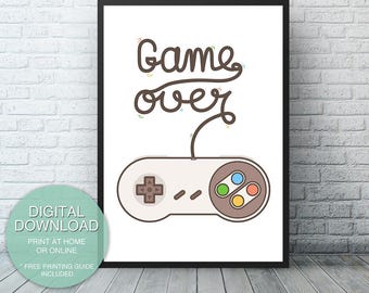 Video Game Room Decor: Game Over Controller Art (Digital Download)