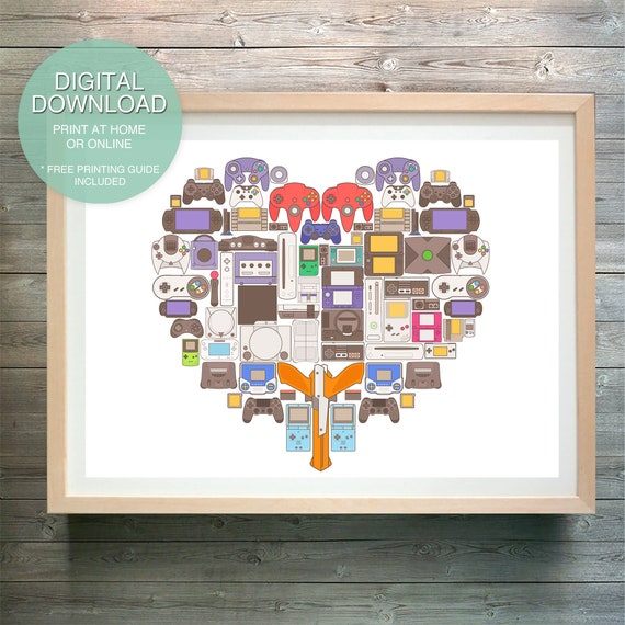 I Love You Video Game Heart Wall Art Controllers Nintendo Etsy