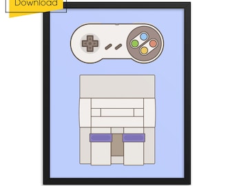 Retro SNES Console Art Print – Gamer Room Decor (Digital Download)