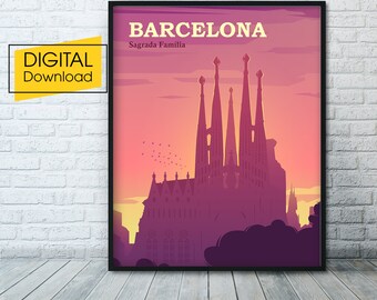 BARCELONA Skyline Travel Poster