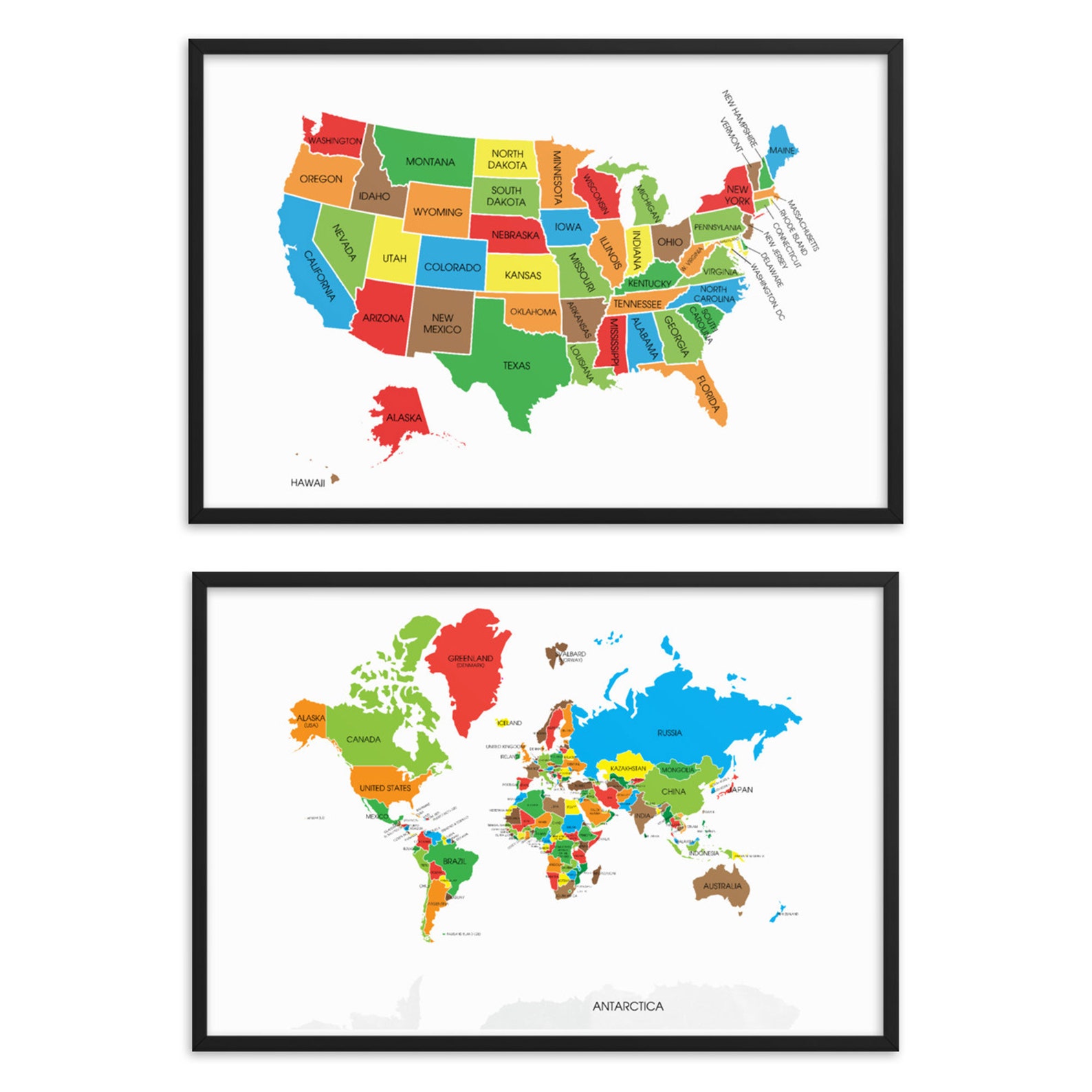 SET OF 2 Printable World and USA Map Poster World Map Art Etsy
