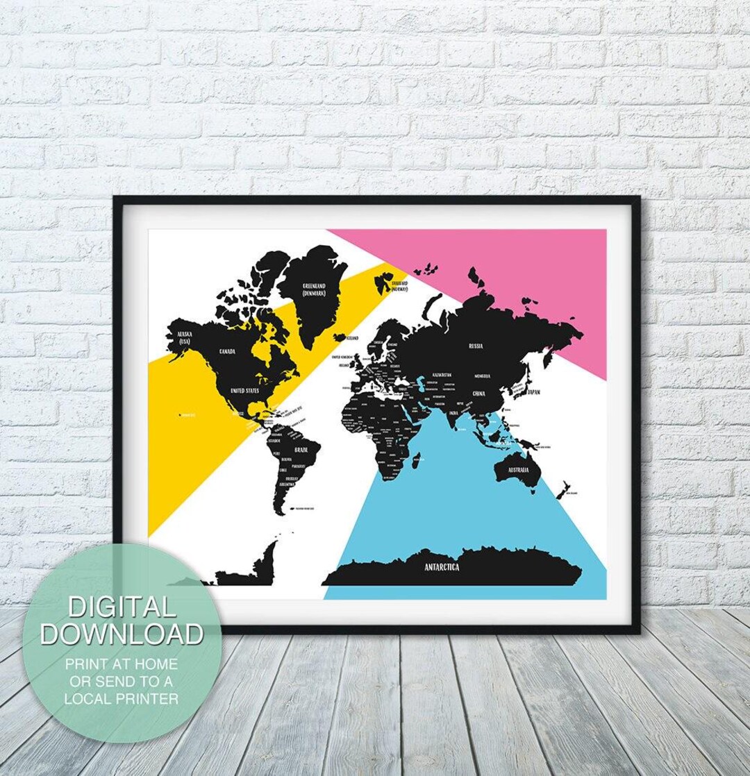 Colorful World Map Print - Instant Download Scandinavian Decor & Wall ...