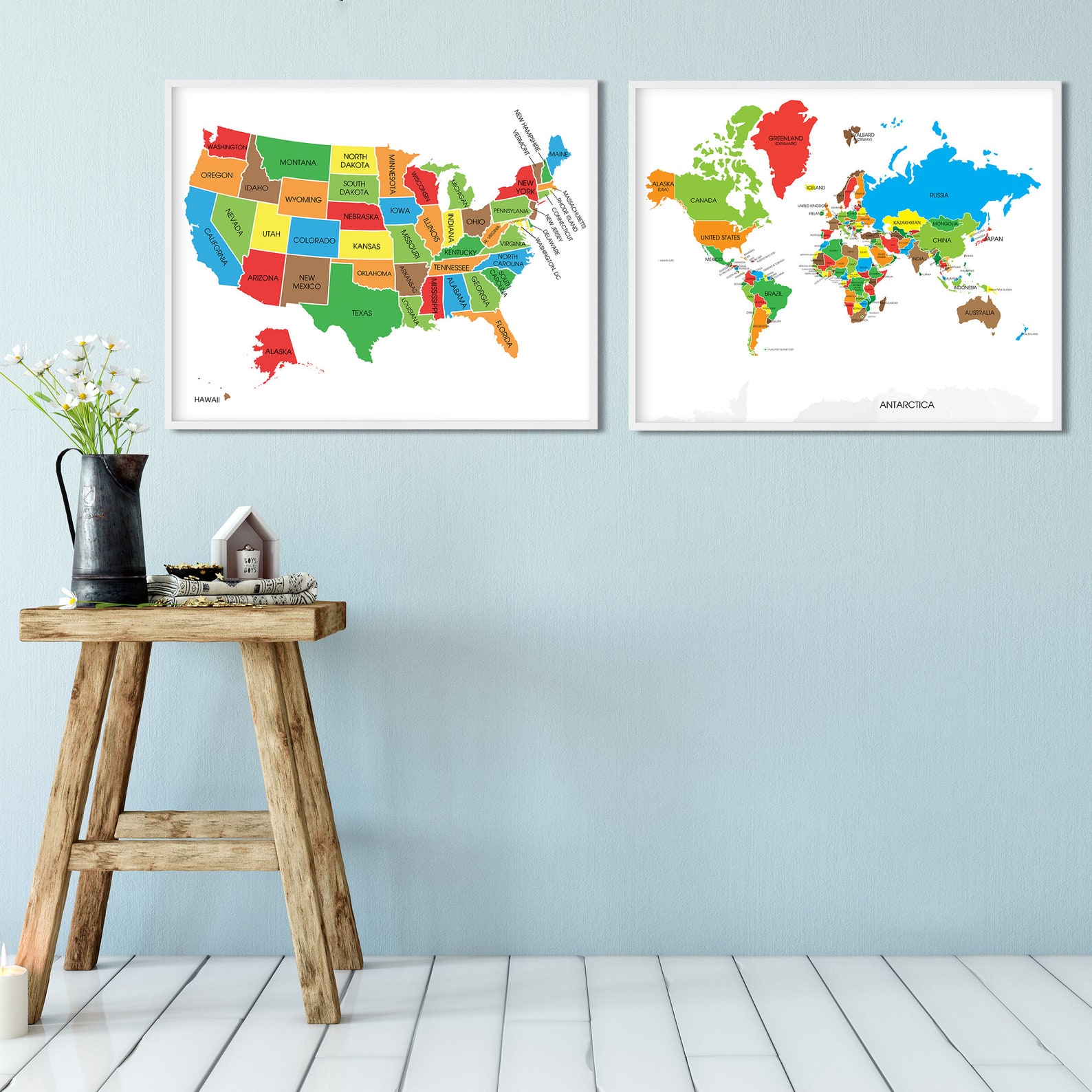SET OF 2 Printable World and USA Map Poster World Map Art - Etsy