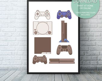 Video game room wall decor,  Video Game Decor, Video Game Art, Printable Wall Art, Unique gift, Controllers