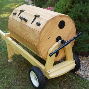 Cedar Composter - Tumbler Style, 2-Door - Wheelbarrow Frame Model