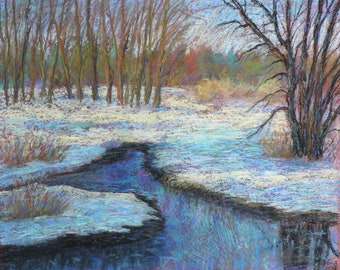 Original soft pastel winter landscape painting