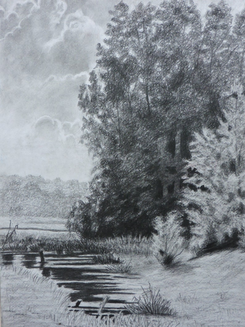  Pencil drawing original. Landscape drawing Etsy