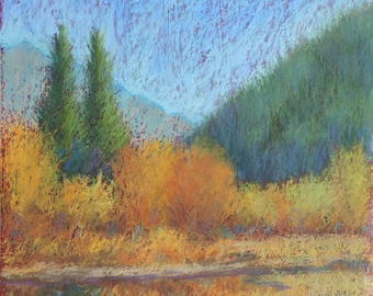 Autumn river pastel painting