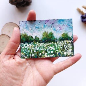 Pequena pintura a óleo original da paisagem ACEO - Arte colecionável