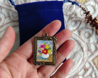 Beautiful Hand-painted Miniature Oil Painting  with Metal Frame