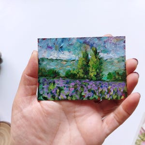 Pintura a óleo ACEO: Campo de lavanda em flor
