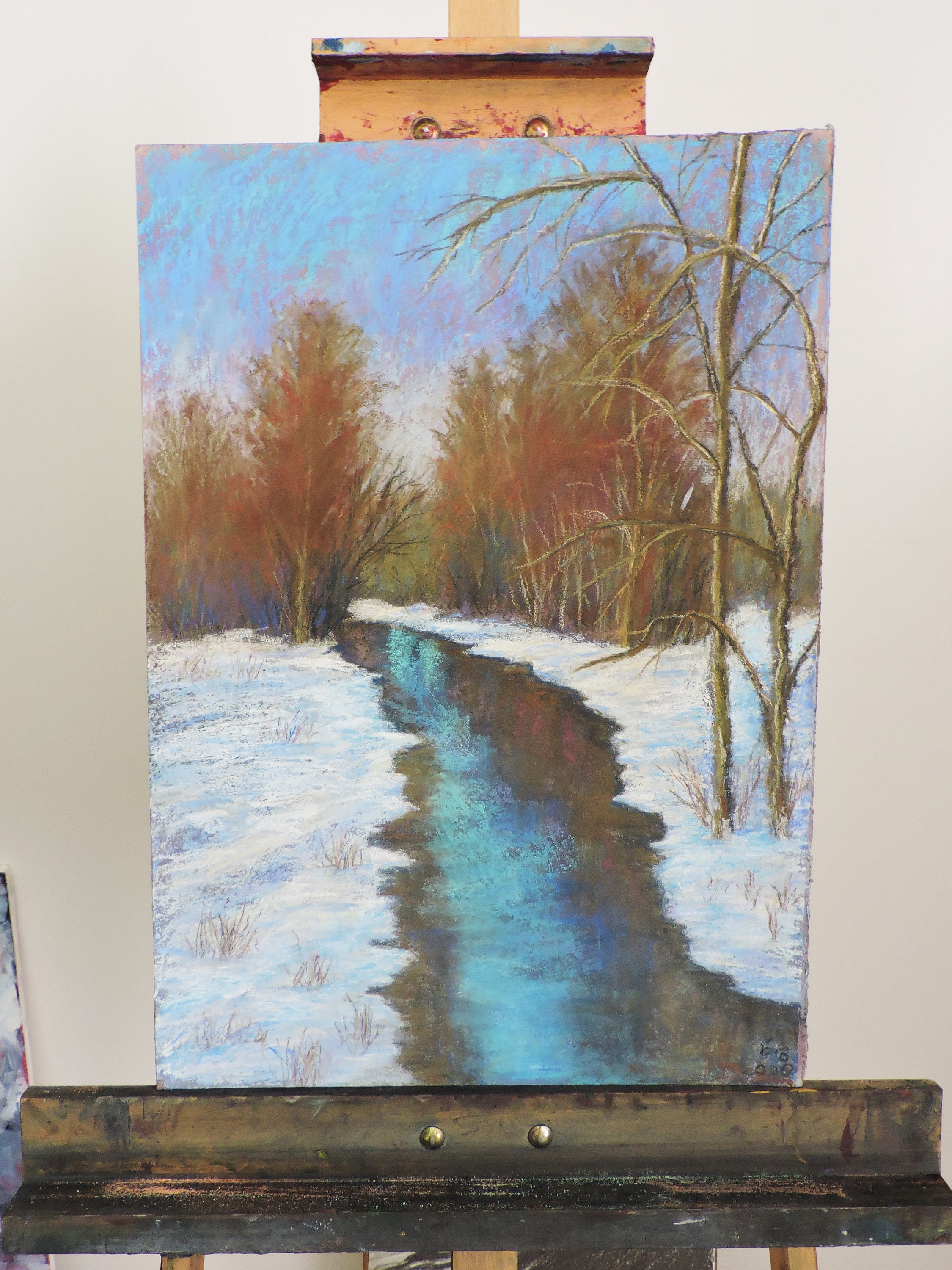 Original Pastel Winter River Landscape Painting - Etsy