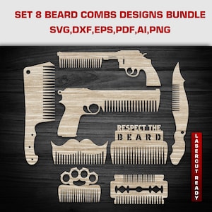 Beard combs bundle, Hair combs, Combs svg dxf files for laser, beard accessory, barbers accessory, Comb designs cnc digital cutting file