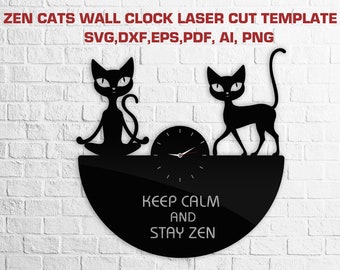 Reloj de pared Zen Cats, archivos cortados con láser (svg, dxf, pdf, ai, eps, png)