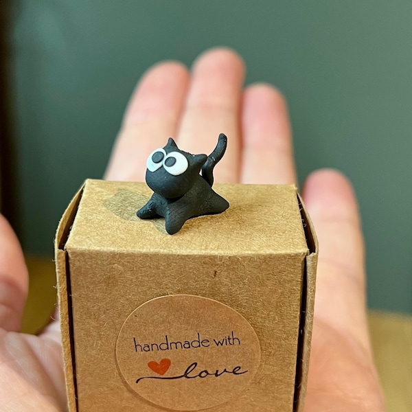 Lucky black cat miniature boxed gift good luck FREE DELIVERY