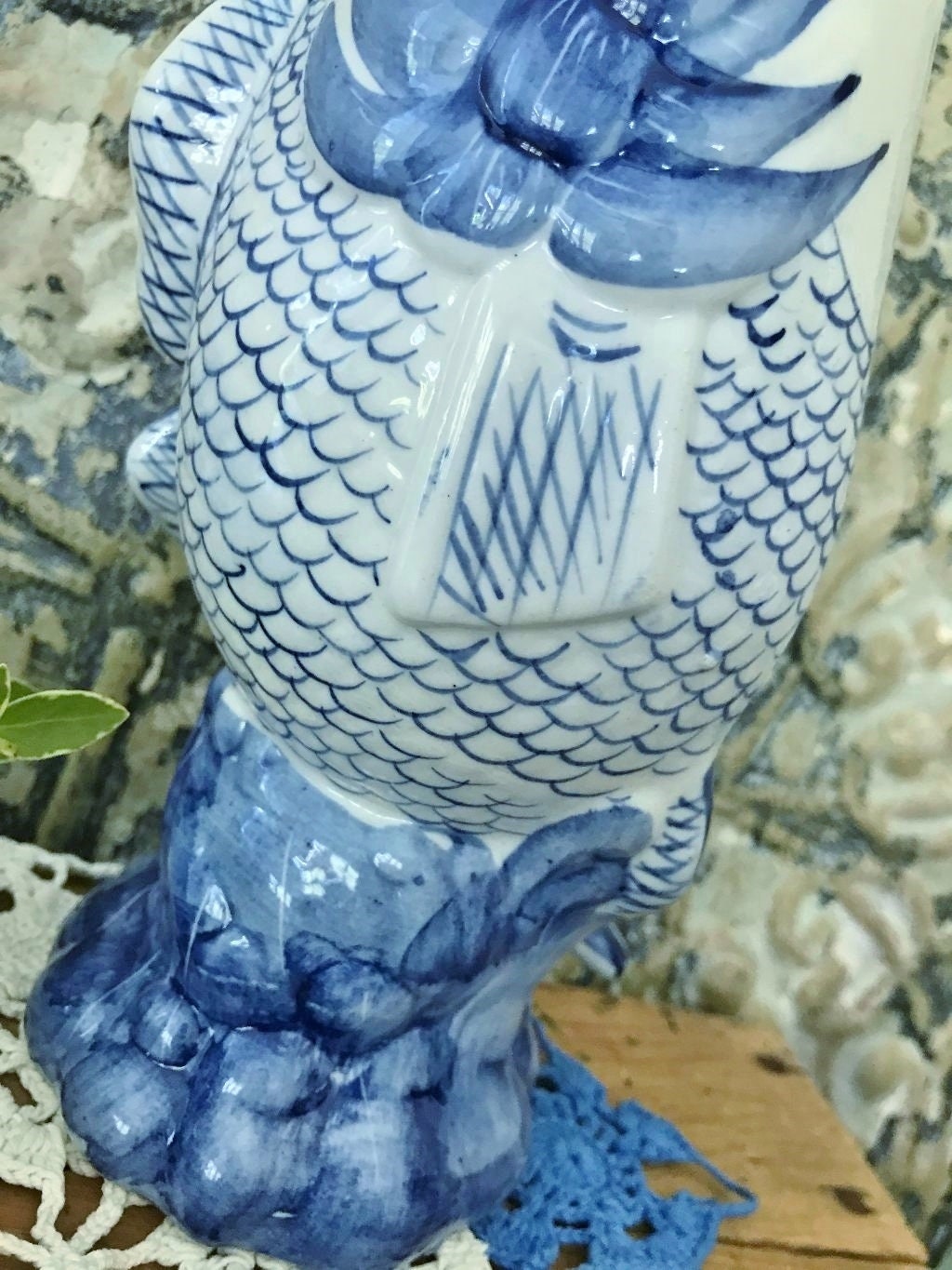 Fish Vase Blue and White Fish Chinoiserie Fish Koi Vase Blue Etsy