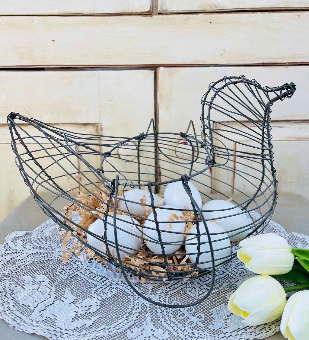 WIRE CHICKEN BASKET. Wire Chicken Egg Basket. Vintage Egg Etsy