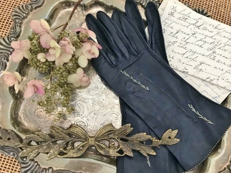 navy leather gloves ladies