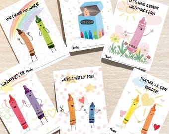 Crayons Printable Valentine’s Day Cards DIGITAL DOWNLOAD - 12 Designs with bonus teacher card!