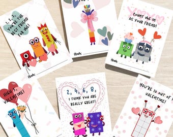 Numbers Printable Valentine’s Day Cards DIGITAL DOWNLOAD - 12 Designs with bonus teacher card!