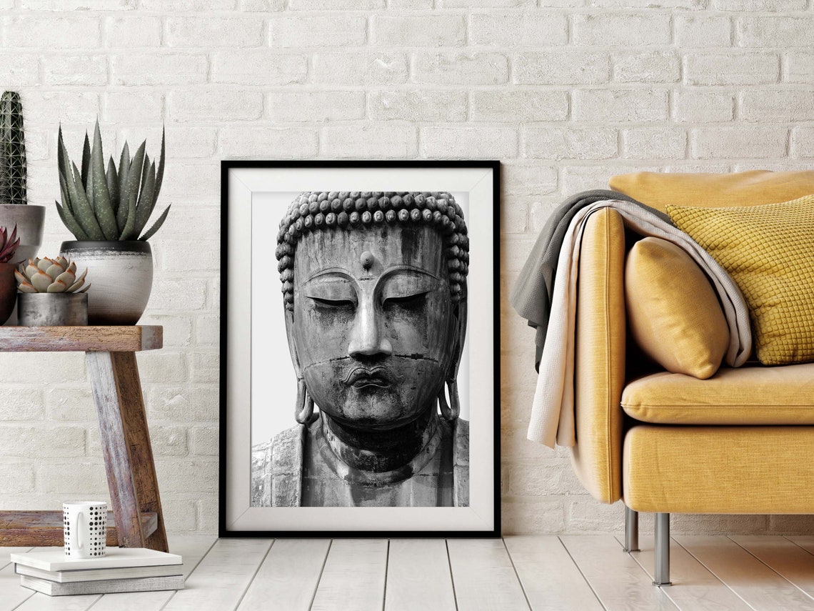 Buddha wall art. Black and white print of a Buddha modern home Etsy