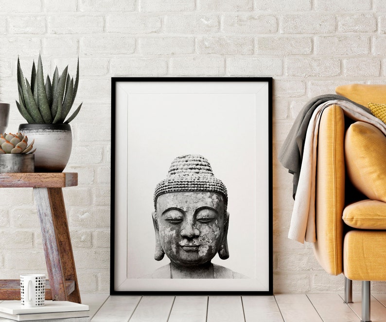Buddha wall art. Extra large wall art meditating black and | Etsy