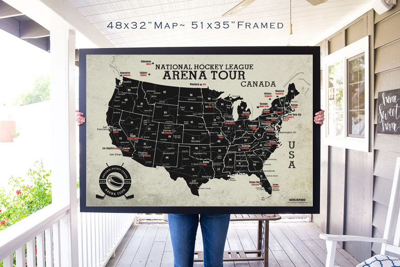 Hockey Arena Map Hockey Team Location Map Vintage Sports Etsy