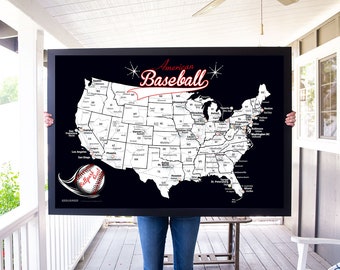 Personalized Baseball Stadium Map: Baseball Park Push Pin Map | Baseball Travel Map | Sports Push Pin Map | Baseball Map