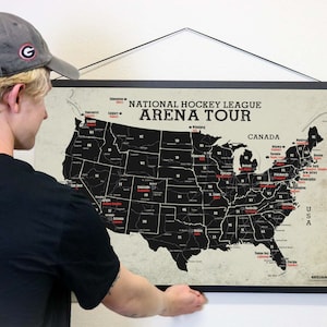 Hockey Arena Map: Poster for Framed Pin Map, Vintage Sports Map, Hockey Gift for Fans