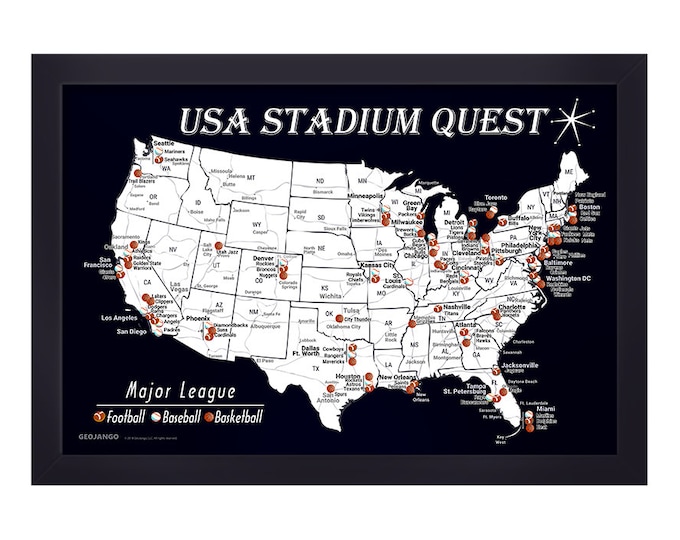 Stadium Quest Map =  Baseball + Football + Basketball Stadiums across the USA!