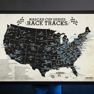 NASCAR Race Tracks Map - NASAR Gift - Vinitage Raceway Fan Vintage Edition - Framed Push Pin Map or Rolled Print