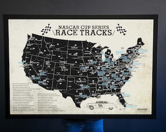 NASCAR Race Tracks Map - NASAR Gift - Vinitage Raceway Fan Vintage Edition - Framed Push Pin Map or Rolled Print